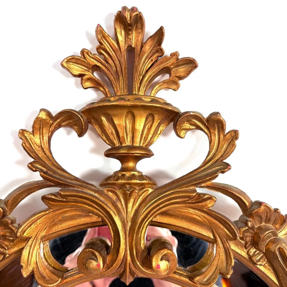 Vintage Wall Mirror Gold Ornate Italian Scroll Acanthus Leaf 22x14 inches MCM